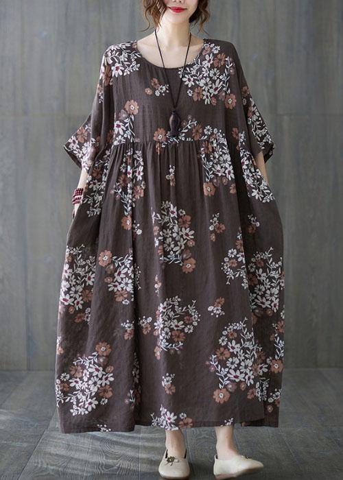 Chocolate Patchwork Print Summer Vacation Dress Half Sleeve