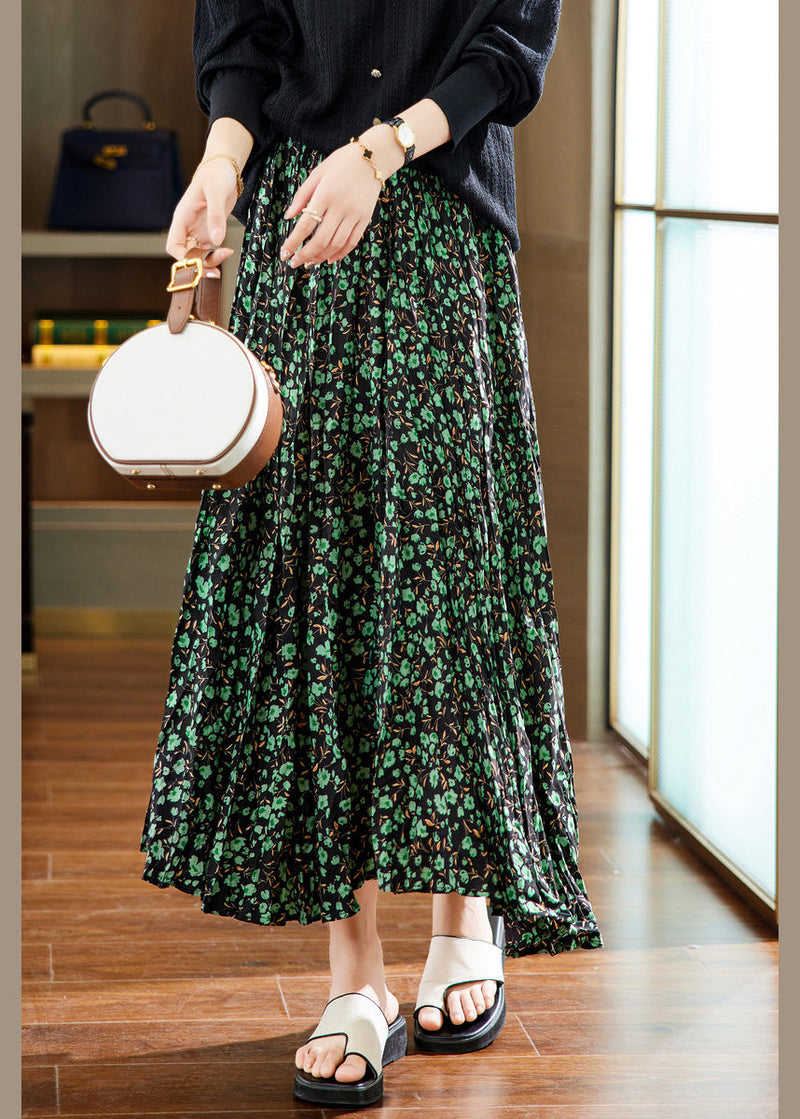 Coffee Print Elastic Waist Chiffon Maxi Skirts Summer
