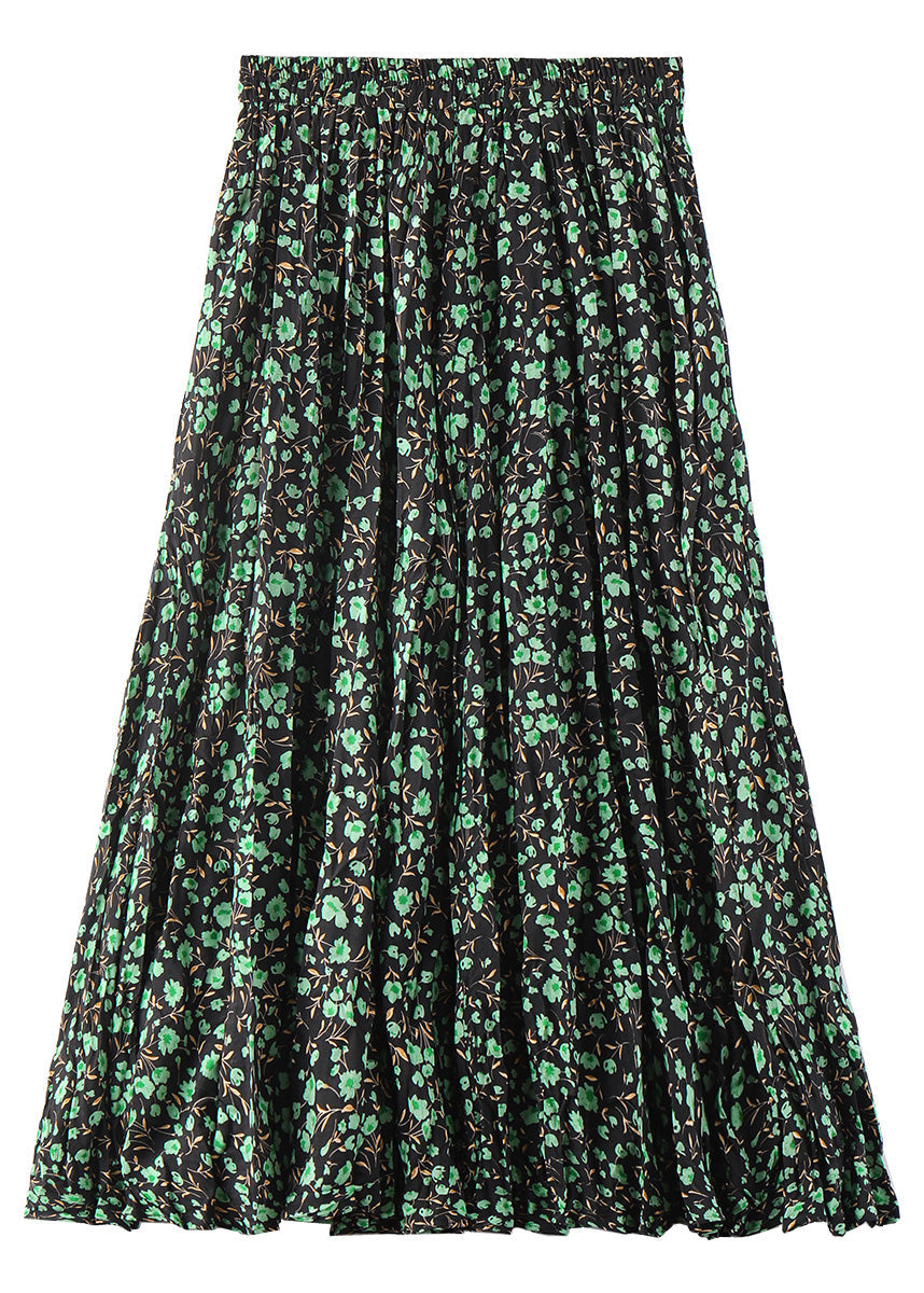 Coffee Print Elastic Waist Chiffon Maxi Skirts Summer