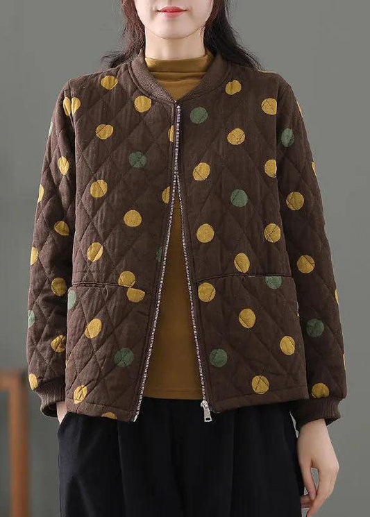 Chocolate Zip Up Dot Fine Cotton Filled Winter Coats Winter