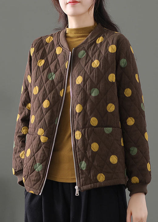 Chocolate Zip Up Dot Fine Cotton Filled Winter Coats Winter