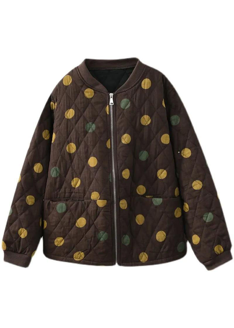 Chocolate Zip Up Dot Fine Cotton Filled Winter Coats Winter