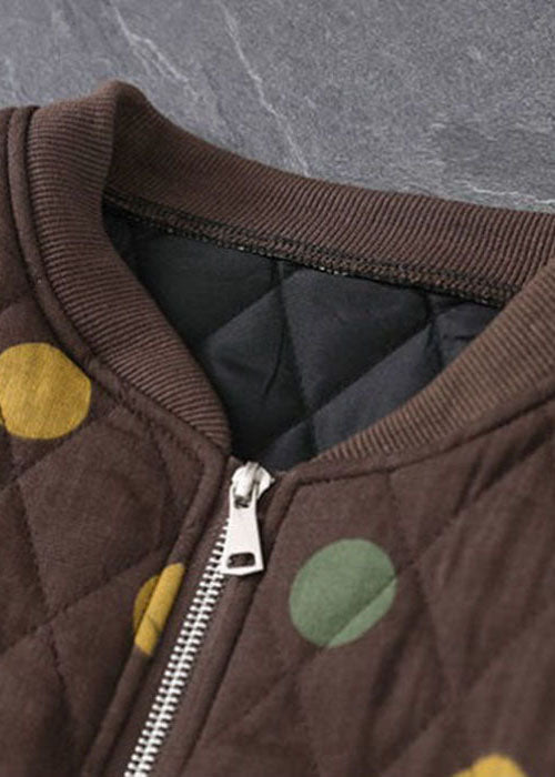 Chocolate Zip Up Dot Fine Cotton Filled Winter Coats Winter