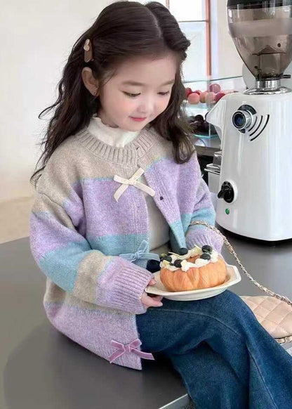 Colorblock O-neck Button Cotton Knit Cardigan Spring