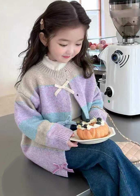 Colorblock O-neck Button Cotton Knit Cardigan Spring