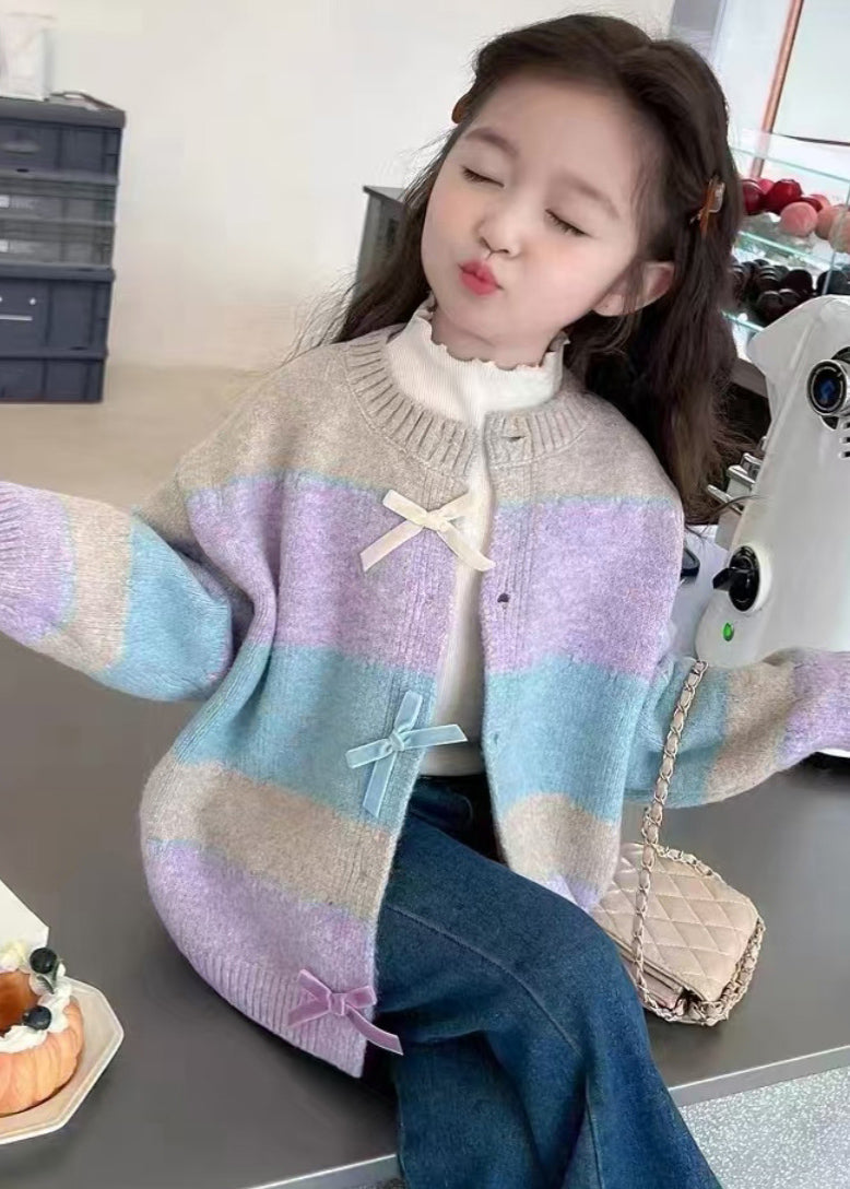 Colorblock O-neck Button Cotton Knit Cardigan Spring