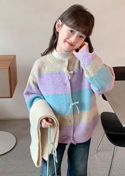 Colorblock O-neck Button Cotton Knit Cardigan Spring