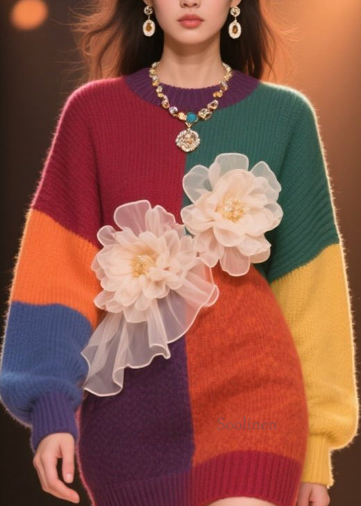 Colorblock O Neck Knit Sweaters Tops Fall