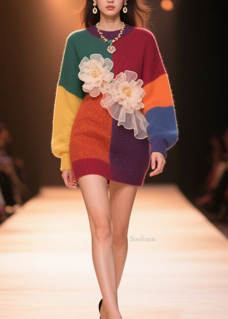 Colorblock O Neck Knit Sweaters Tops Fall