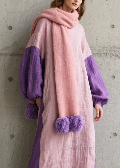 Colorblock O Neck Patchwork Cotton Dress Fall