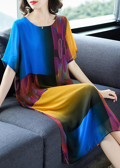 Colorblock O Neck Side Open Patchwork Chiffon Dress Summer