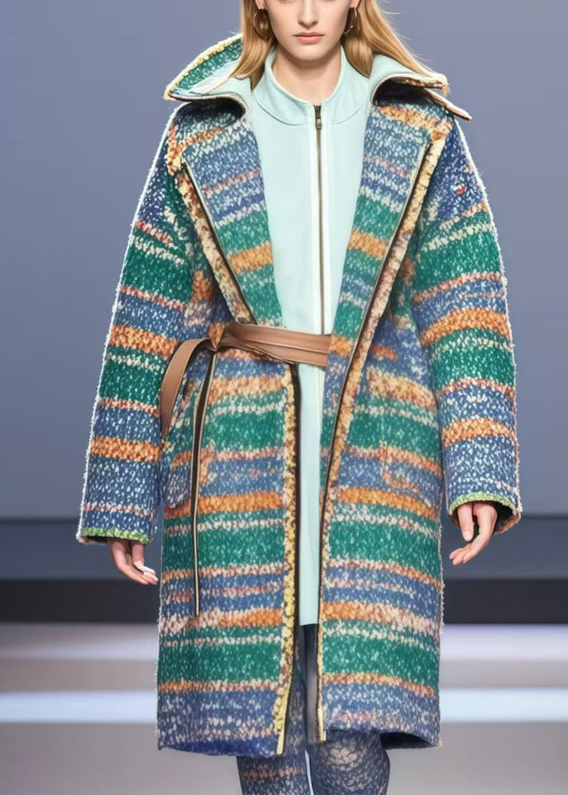 Colorblock Oversized Striped Woolen Trench Fall