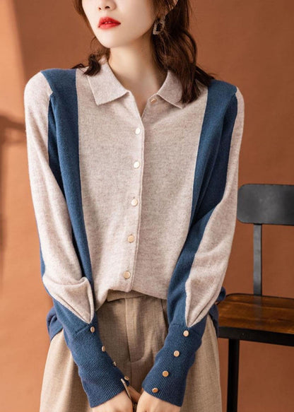 Colorblock Peter Pan Collar Patchwork Cashmere Cardigans Spring