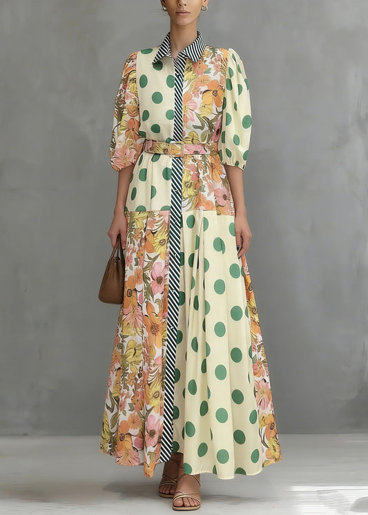 Colorblock Peter Pan Collar Print Maxi Shirts Dresses Summer