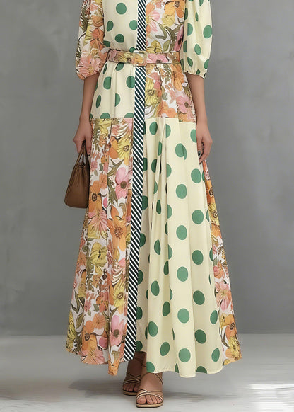 Colorblock Peter Pan Collar Print Maxi Shirts Dresses Summer