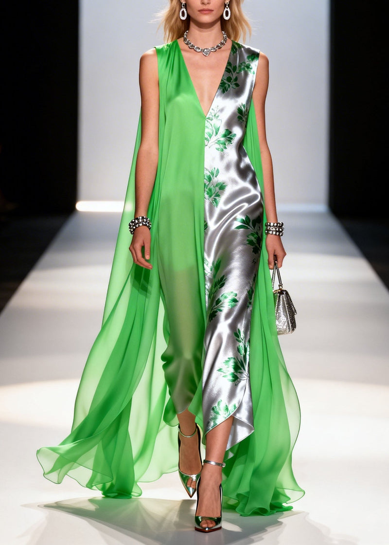 Colorblock V Neck Patchwork Chiffon Dress Sleeveless