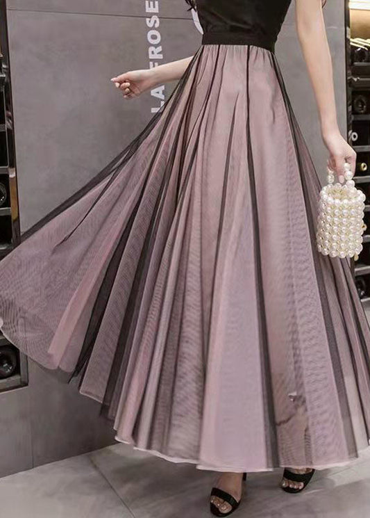 Colorblock Wrinkled High Waist Tulle Skirts Summer