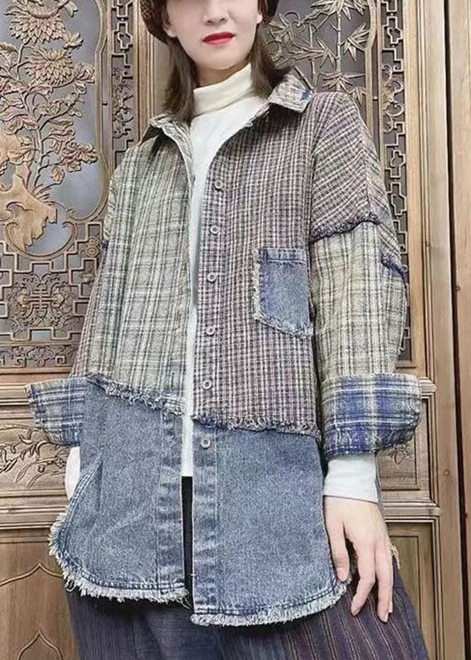 Colorblock Button Peter Pan Collar Pockets Patchwork Coats Spring