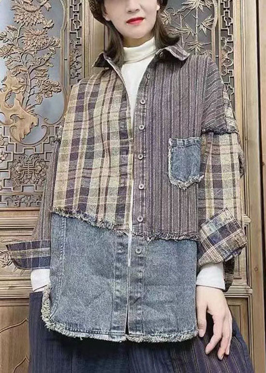 Colorblock Button Peter Pan Collar Pockets Patchwork Coats Spring
