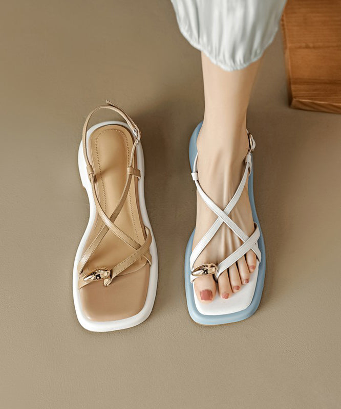Comfy Chunky Peep Toe Sandals Apricot Faux Leather