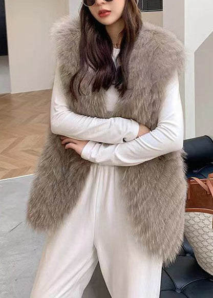 Dark Grey V Neck Mink Hair Knitted Waistcoat Winter
