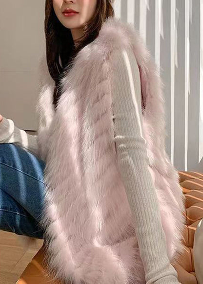 Dark Grey V Neck Mink Hair Knitted Waistcoat Winter