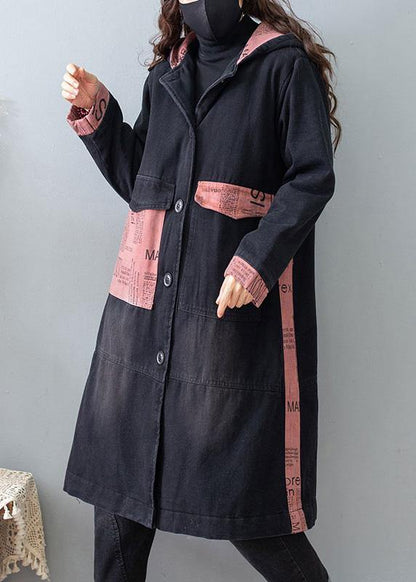 Denim Black Quality Clothes for Tutorials Hooded Pockets Spring Coats