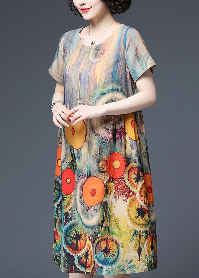 Dot Print Pockets Cotton Dress Short Sleeve