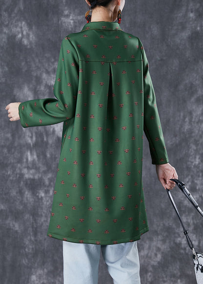 Dull Green Peter Pan Collar Print Cotton Dress Fall