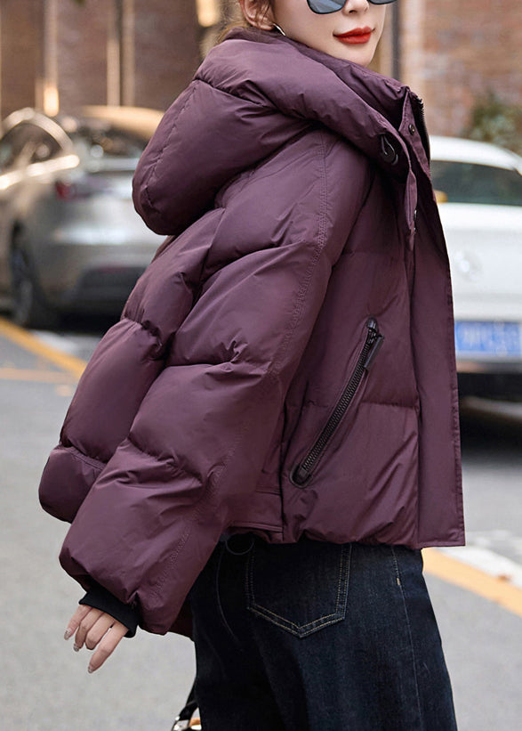 Dull Purple Hooded Oversized Down Coat Winter