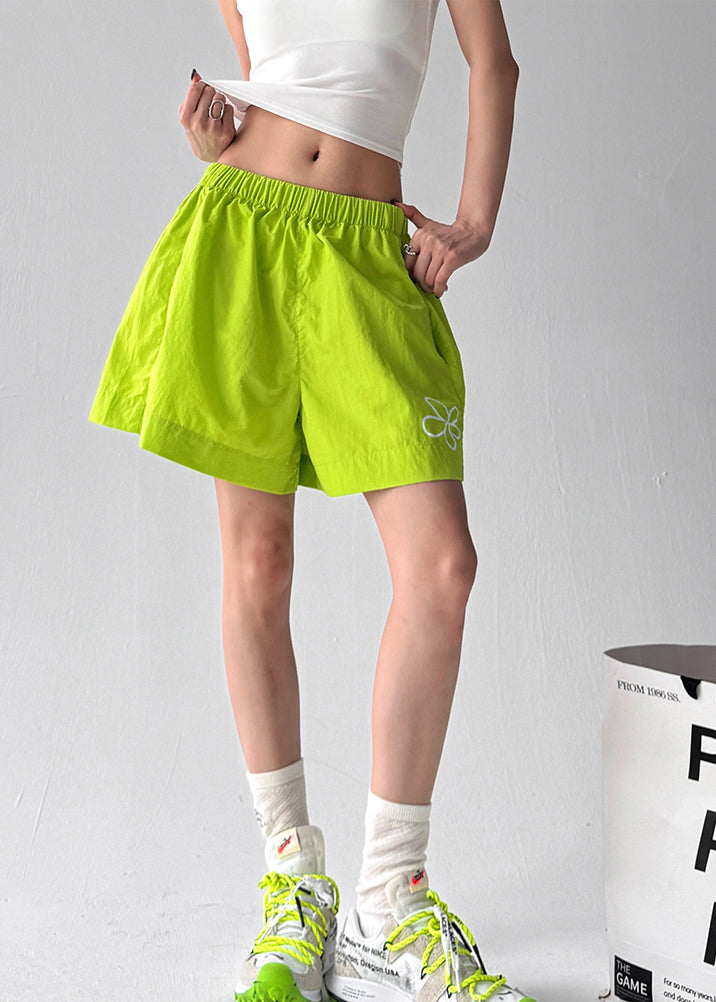 Fluorescent Green Print Sports Shorts Summer