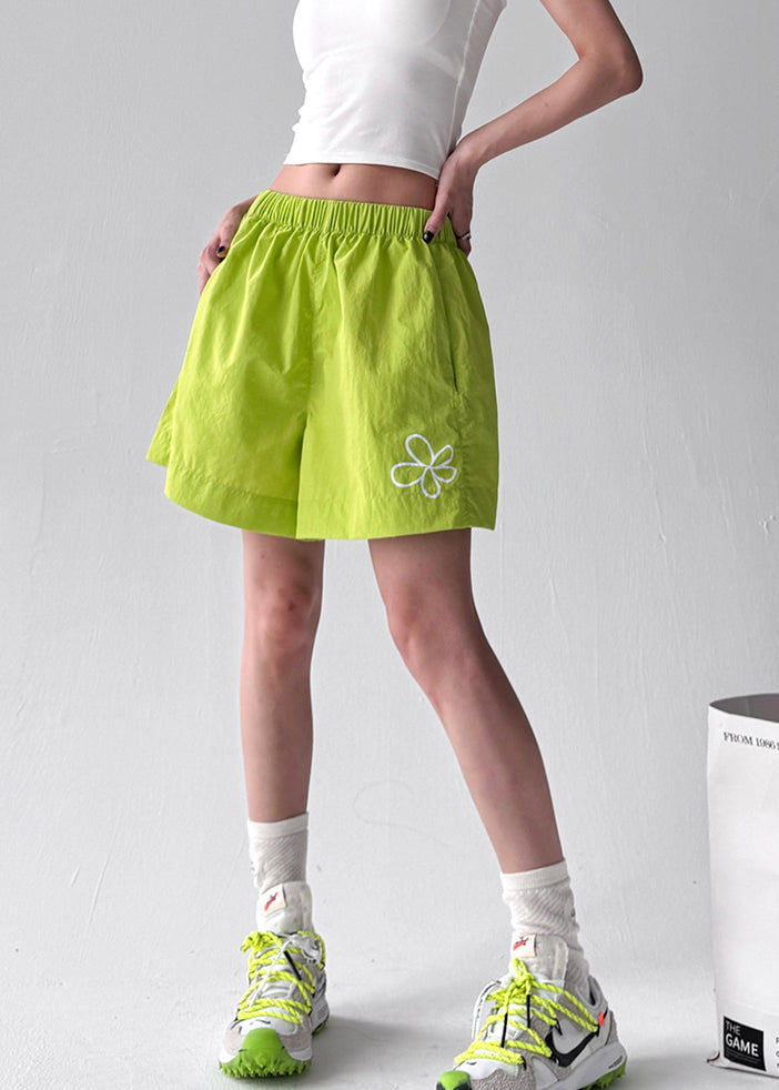 Fluorescent Green Print Sports Shorts Summer