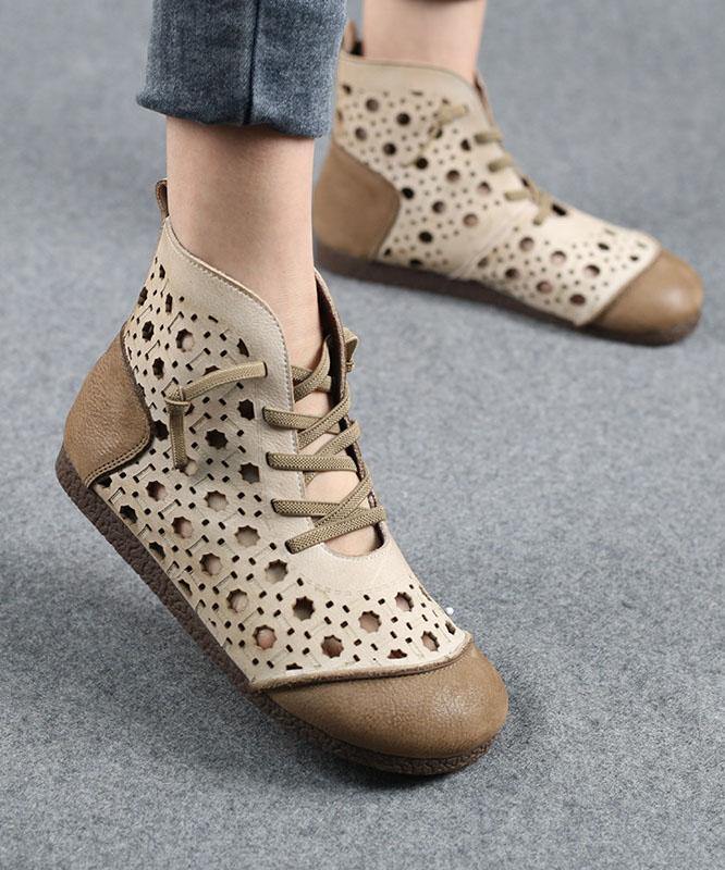 Gladiator Walking Sandals Beige Genuine Leather Ankle Boots
