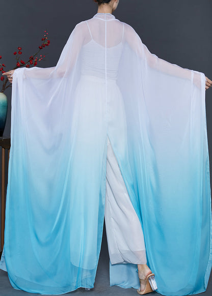 Gradient Blue Oversized Chiffon Cardigan Fall