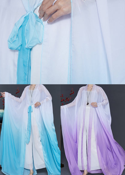 Gradient Blue Oversized Chiffon Cardigan Fall
