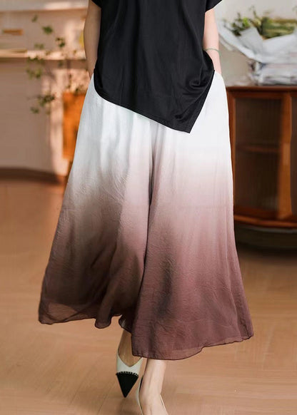 Gradient Brown Cotton Crop Pants a Line Spring