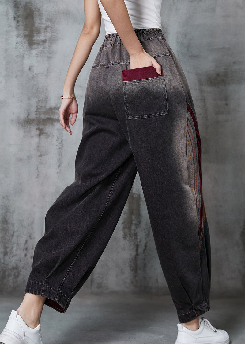 Gradient Color Embroidered Patchwork Denim Pants Spring