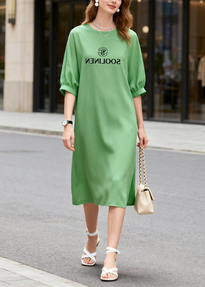 Grass Green Print Cotton Straight Dresses Summer