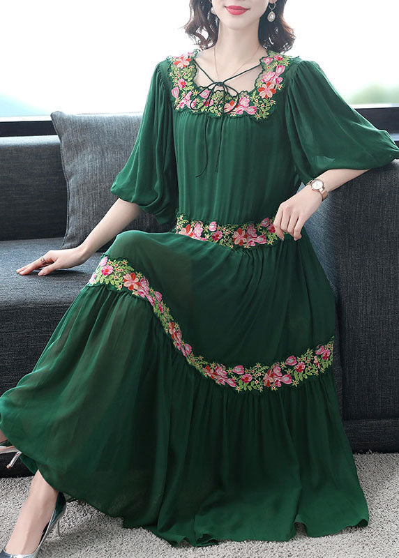 Green Embroideried Silk Dress