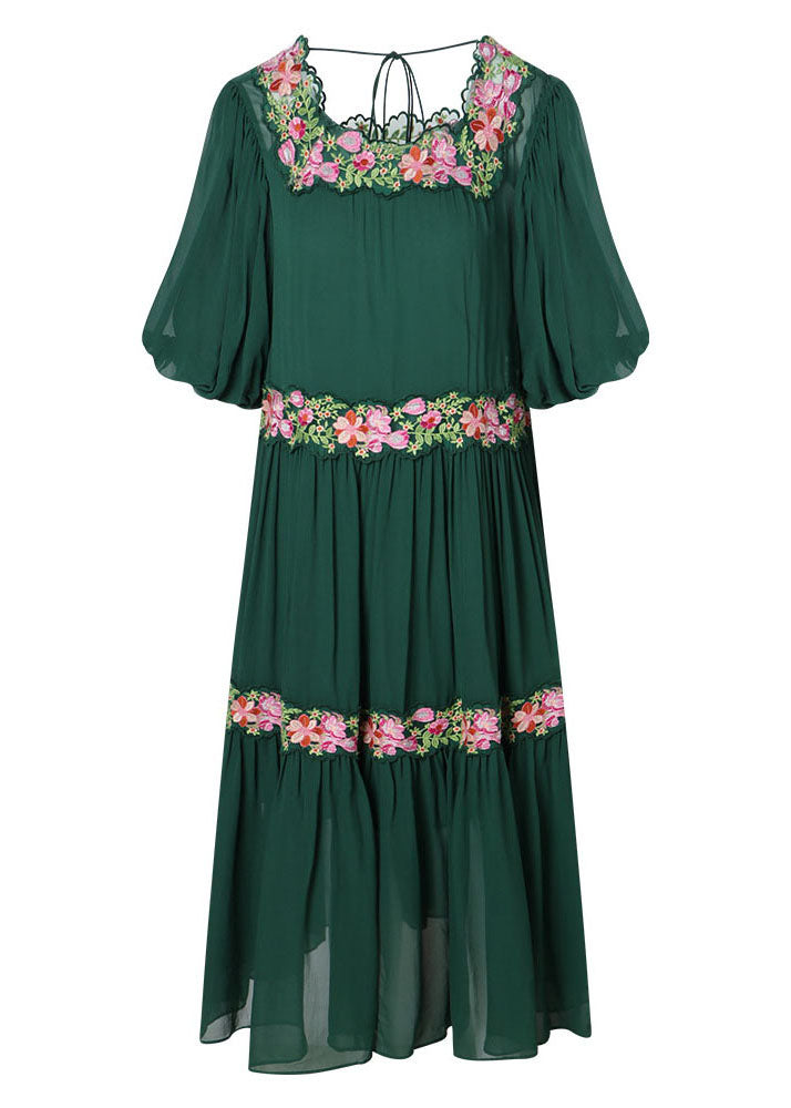 Green Embroideried Silk Dress