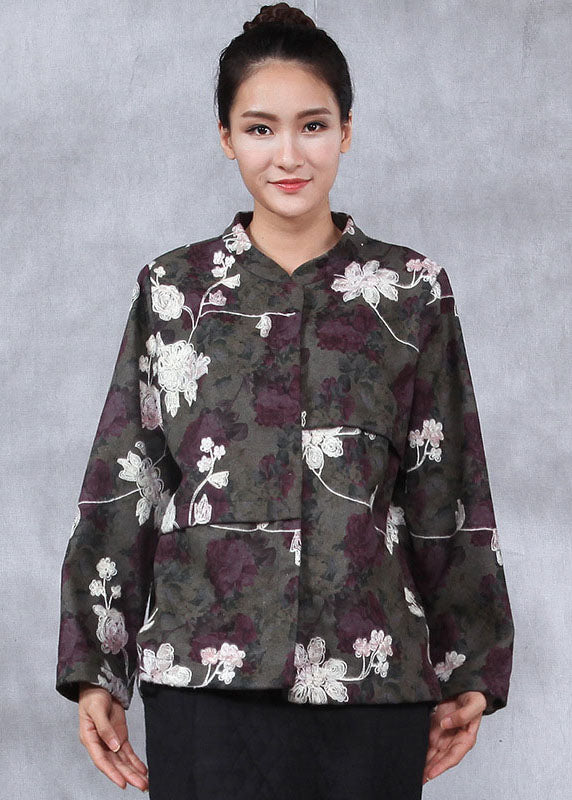 Green Jacquard Patchwork Jackets Winter