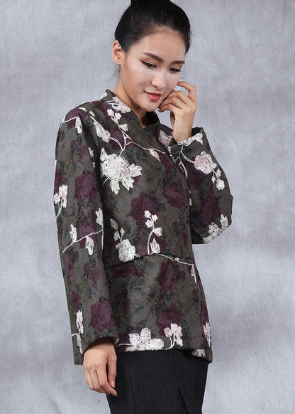 Green Jacquard Patchwork Jackets Winter