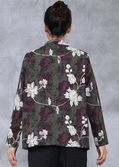 Green Jacquard Patchwork Jackets Winter