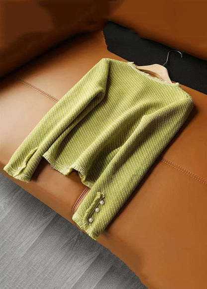 Green O Neck Button Patchwork Cotton Coats Fall