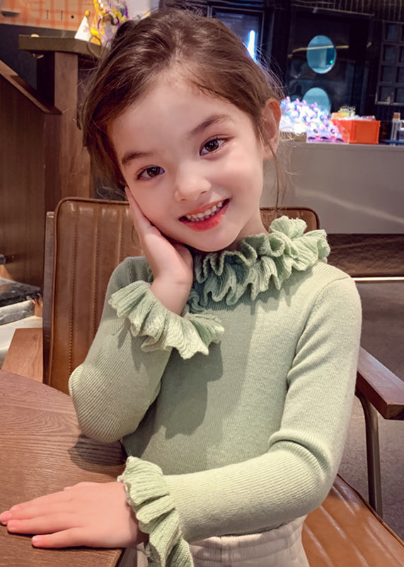 Green Patchwork Cotton Knit Sweater Petal Sleeve