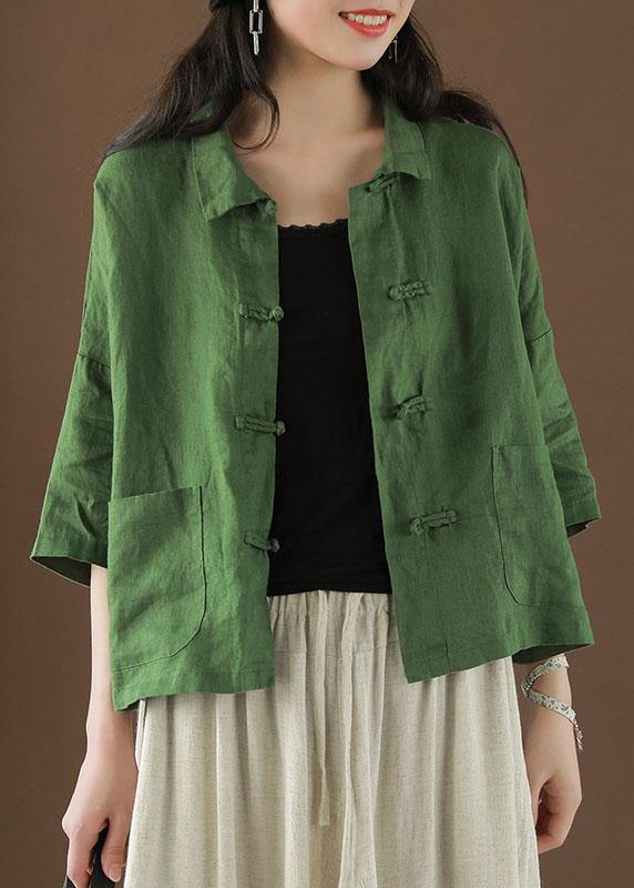 Blue Cashew Nuts Peter Pan Collar Pockets Summer Linen Top