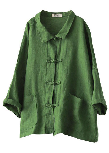 Yellow Flower Peter Pan Collar Pockets Summer Linen Top