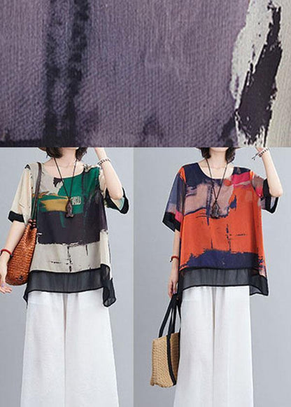 Green Print O-neck Two Pieces Set Summer Chiffon