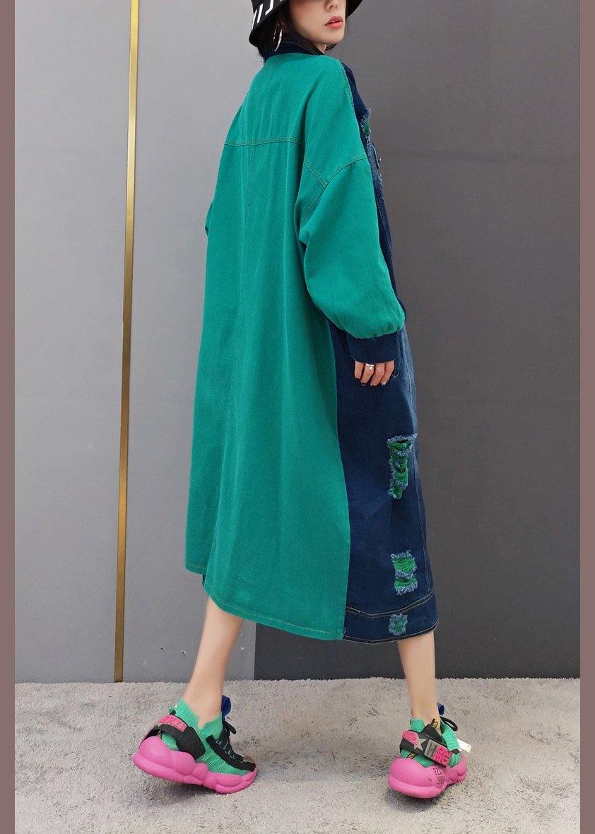 Green Quilting Clothes Lapel Hole Maxi Spring Dresses