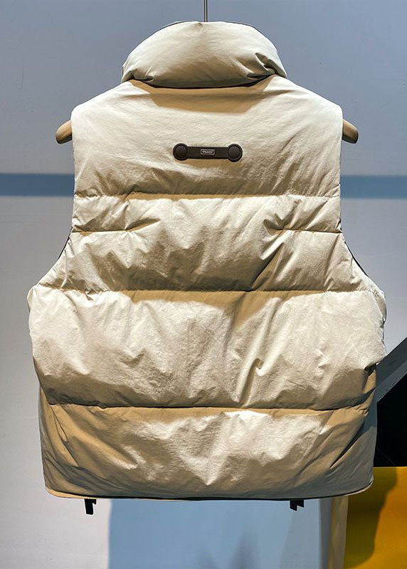 Green Stand Collar Zip Up Pockets Fine Cotton Filled Vest Winter